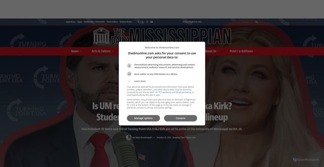 Security scan screenshot of https://thedmonline.com/is-um-ready-for-jd-vance-and-erika-kirk-students-react-to-tpusa-event-lineup/