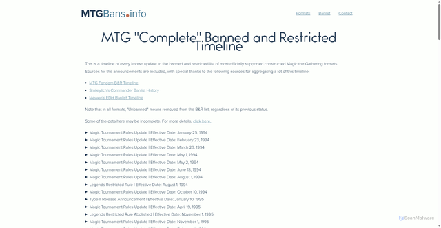 Security scan screenshot of https://www.mtgbans.info/announcements