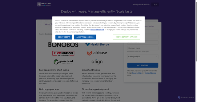 Security scan screenshot of https://signup.heroku.com/