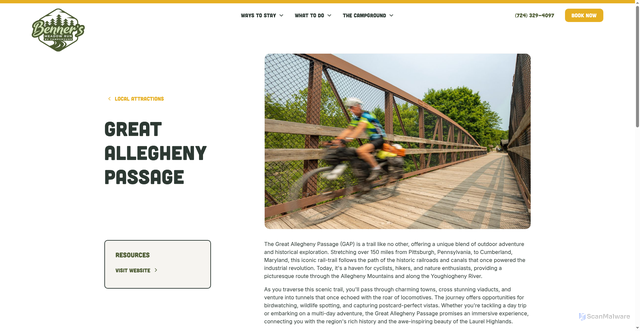 Security scan screenshot of https://www.bennersmeadowrun.com/local-attractions/great-allegheny-passage