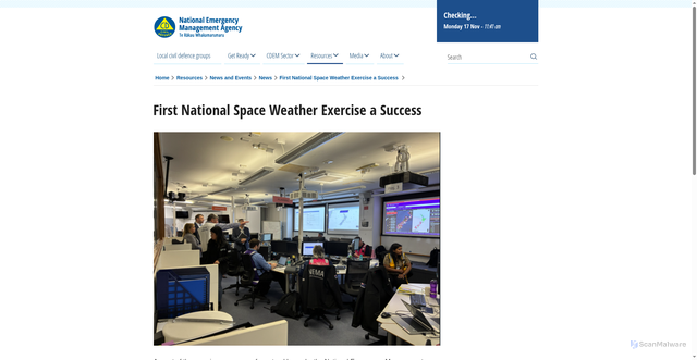 Security scan screenshot of https://www.civildefence.govt.nz/resources/news-and-events/news-and-events/first-national-space-weather-exercise-a-success