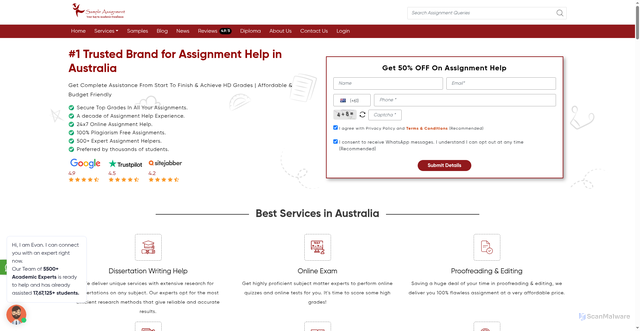 Security scan screenshot of https://sampleassignments.com
