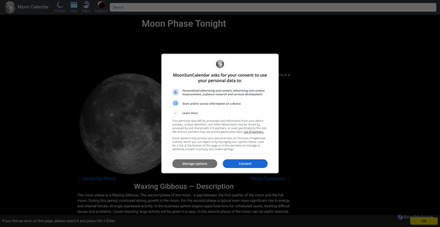 Security scan screenshot of https://moonsuncalendar.com/phases/tonight