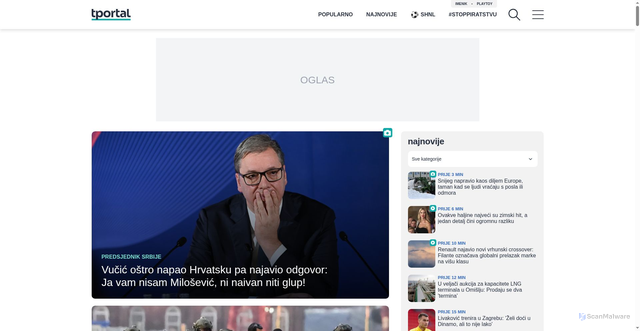 Security scan screenshot of https://www.tportal.hr