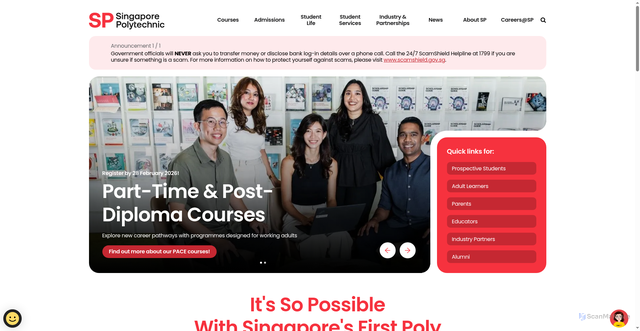 Security scan screenshot of https://www.sp.edu.sg/