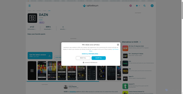 Security scan screenshot of https://dazn.en.uptodown.com/android