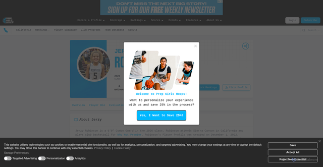 Security scan screenshot of https://prepgirlshoops.com/player/jerzy-robinson/