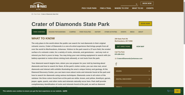 Security scan screenshot of https://www.arkansasstateparks.com/parks/crater-diamonds-state-park