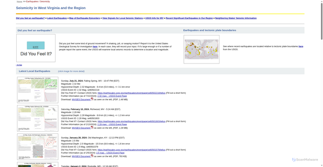 Security scan screenshot of https://www.wvgs.wvnet.edu/www/earthquakes/seismic.html