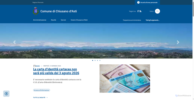 Security scan screenshot of https://www.comune.chiusanodasti.at.it