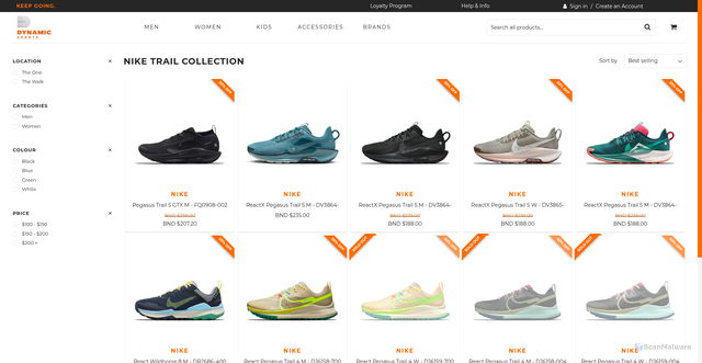 Security scan screenshot of https://www.dynamicsports.co/collections/nike-trail-collection