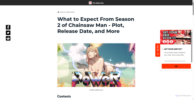 Security scan screenshot of https://theotakubox.com/blogs/articles/what-to-expect-from-season-2-of-chainsaw-man-plot-release-date-and-more?srsltid=AfmBOopEbQlBJWLGvEmsl1OGFRzlunHHwzR_m0xm0JkbnAztIvJ3fiSO