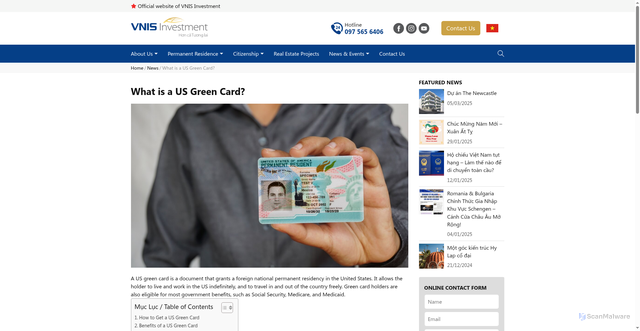 Security scan screenshot of https://vnisinvestment.com/en/news/what-is-a-us-green-card/