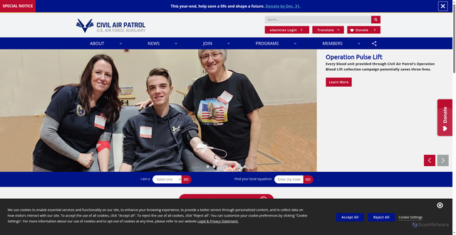 Security scan screenshot of https://www.gocivilairpatrol.com/