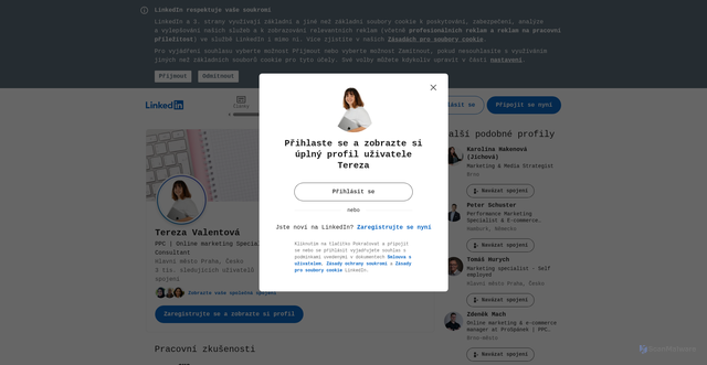 Security scan screenshot of https://cz.linkedin.com/in/tereza-valentov%C3%A1