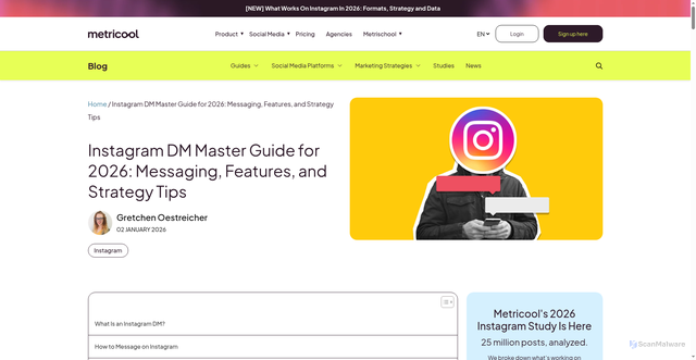 Security scan screenshot of https://metricool.com/what-is-dm-on-instagram/