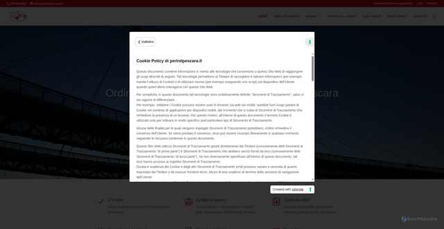 Security scan screenshot of https://www.perindpescara.it/