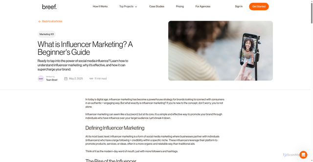 Security scan screenshot of https://www.breef.com/breefingroom/articles/what-is-influencer-marketing-a-beginners-guide