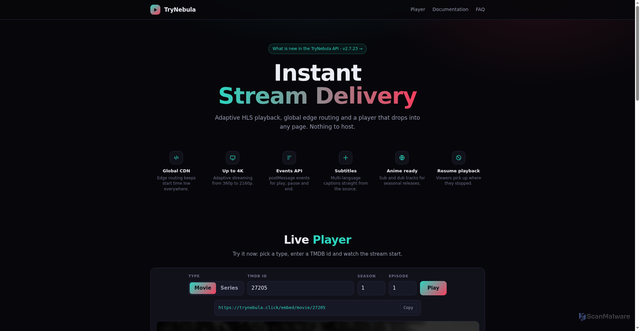 Security scan screenshot of https://trynebula.click/