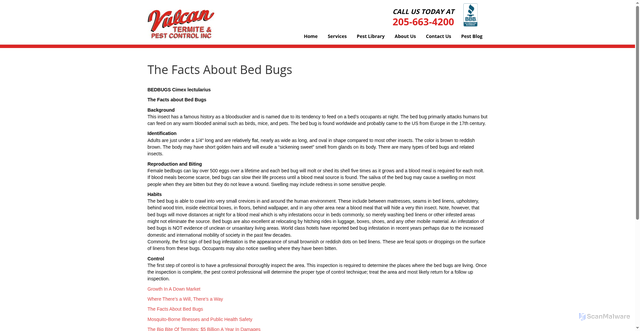 Security scan screenshot of https://www.vulcantermite.com/the-facts-about-bed-bugs.html