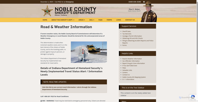 Security scan screenshot of https://noblecountysheriff.org/road-weather-information/