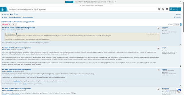 Security scan screenshot of https://tech.churchofjesuschrist.org/forum/viewtopic.php?t=38746&start=20