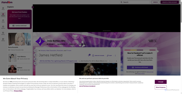 Security scan screenshot of https://joke-battles.fandom.com/wiki/James_Hetfield