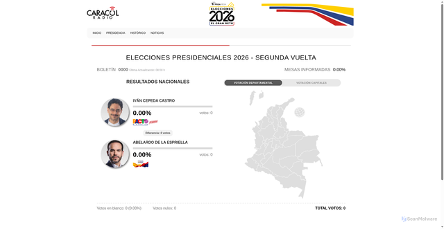 Security scan screenshot of https://elecciones.caracol.com.co/