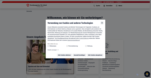 Security scan screenshot of https://www.arbeitsagentur.de/