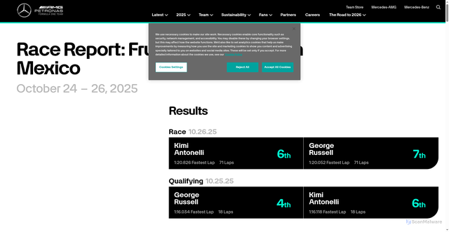 Security scan screenshot of https://www.mercedesamgf1.com/reports/race-report-frustrating-sunday-in-mexico
