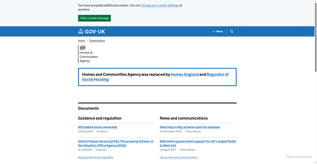 Security scan screenshot of https://www.gov.uk/government/organisations/homes-and-communities-agency