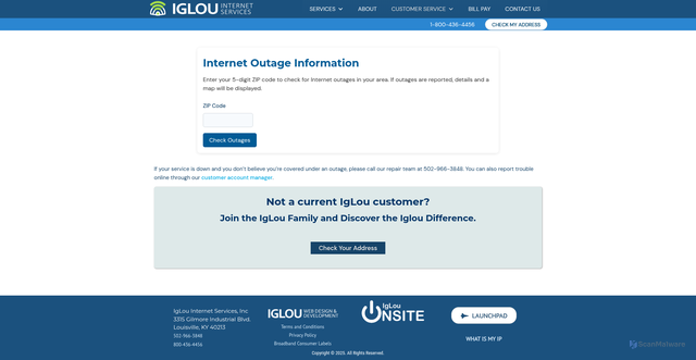 Security scan screenshot of https://www.iglou.com/outages/