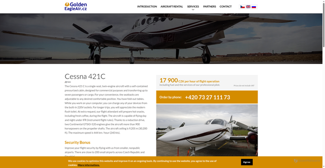 Security scan screenshot of https://www.goldeneagleair.cz/en/pronajem/56-cessna-421c
