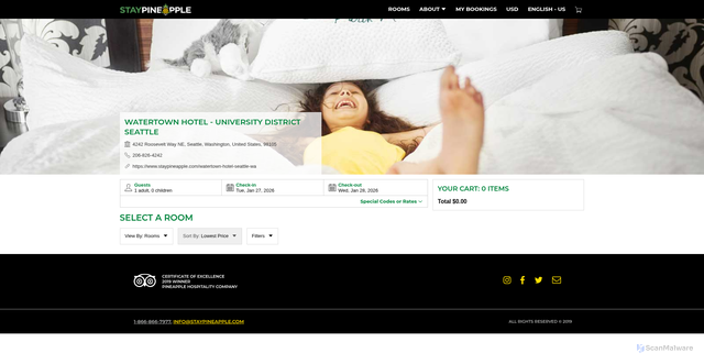 Security scan screenshot of https://www.staypineapple.com/booking?property=3&start=