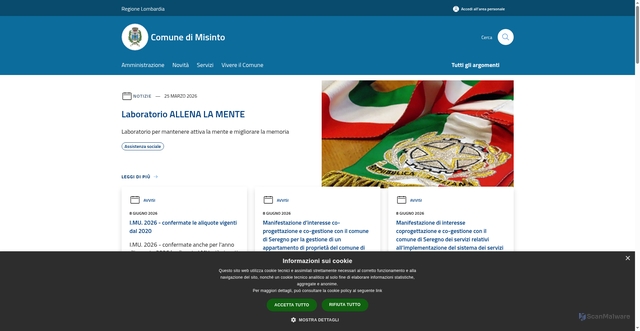 Security scan screenshot of https://www.comune.misinto.mb.it