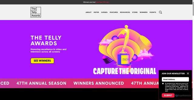 Security scan screenshot of https://www.tellyawards.com/