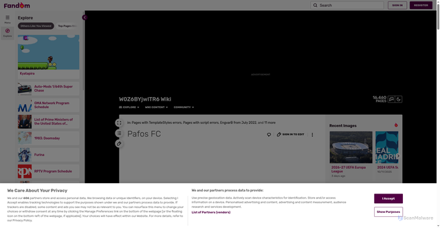 Security scan screenshot of https://dxs.fandom.com/wiki/Pafos_FC