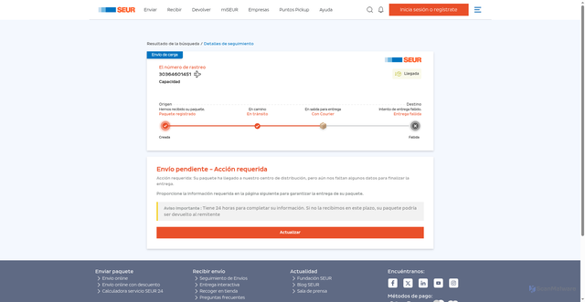 Security scan screenshot of https://lnk.ink/Seur-Paquete