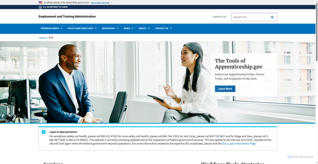 Security scan screenshot of https://www.dol.gov/agencies/eta