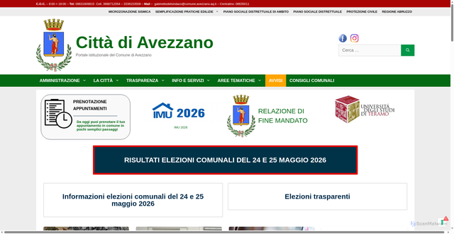 Security scan screenshot of https://www.comune.avezzano.aq.it