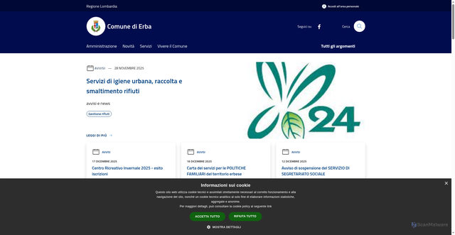 Security scan screenshot of https://www.comune.erba.co.it/it