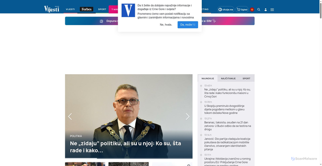 Security scan screenshot of https://vijesti.me