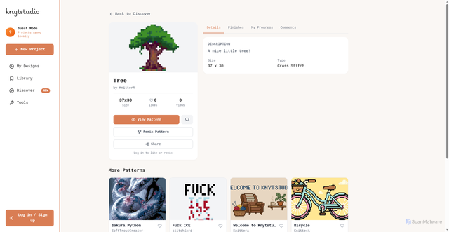 Security scan screenshot of https://knytfolketstickit.pages.dev/dashboard?openPattern=875307cc-df53-42a5-9e34-d56c873cee8f