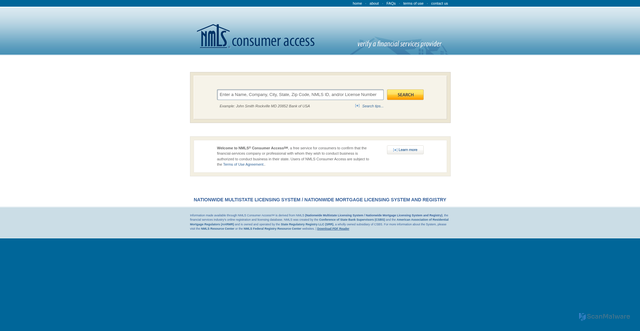Security scan screenshot of https://nmlsconsumeraccess.org