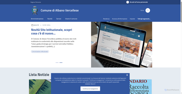 Security scan screenshot of https://comune.albanovercellese.vc.it/