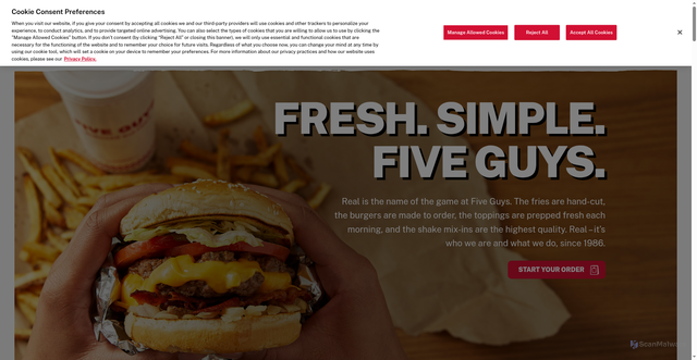 Security scan screenshot of https://www.fiveguys.com/