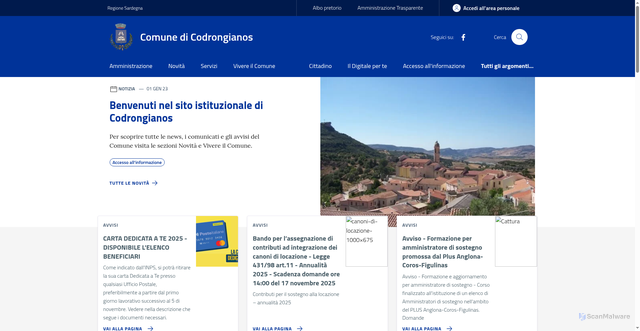 Security scan screenshot of https://www.comune.codrongianos.ss.it/