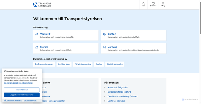 Security scan screenshot of https://www.transportstyrelsen.se
