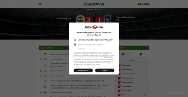 Security scan screenshot of https://spor.haber7.com/canli-anlatim/1853-fenerbahce-sk-istanbul-basaksehir-fk