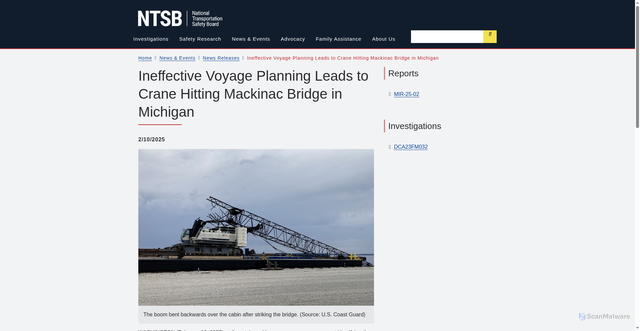 Security scan screenshot of https://www.ntsb.gov/news/press-releases/Pages/NR20250210.aspx